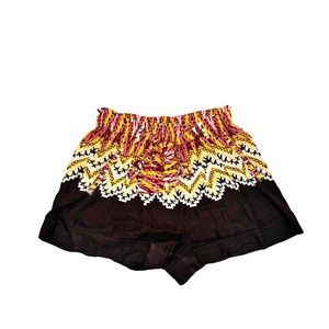 Anthropologie Pink, White, Yellow, and Black Belted Bohemian Shorts